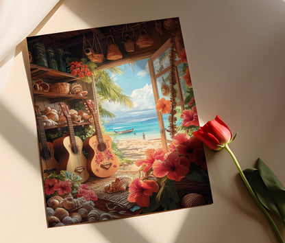 Affiche Ukulélé Hawaïen – Illustration d'Art Musical à Offrir