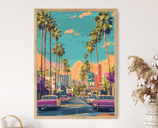 Affiche Art de Rue Los Angeles – Impression Vintage Palmier et Voitures