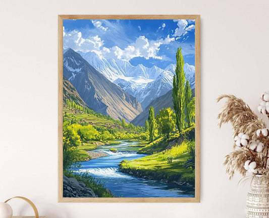 Affiche Vallée de Hunza – Illustration Paysage du Nord du Pakistan