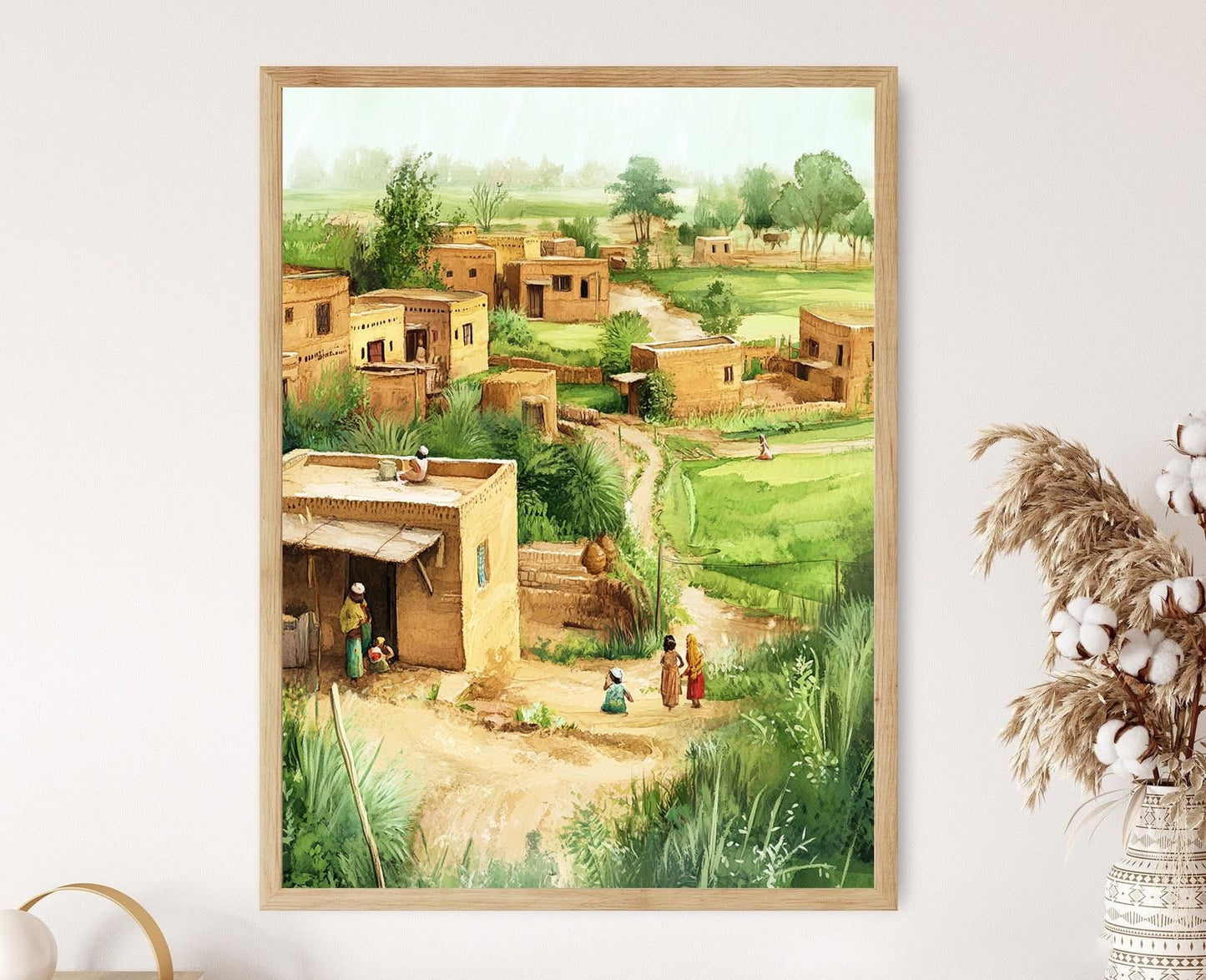 Affiche Art du Village Pakistanais – Illustration de la Vie Rurale
