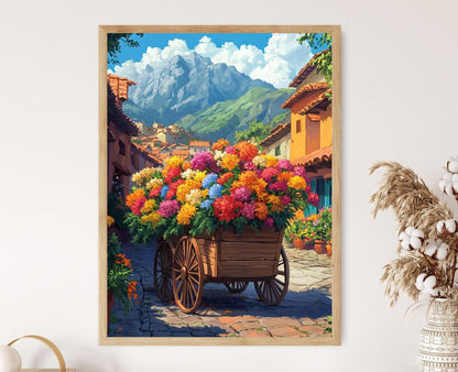 Affiche Décor Fermier Péruvien – Impression Art de Chariot en Bois Rustique