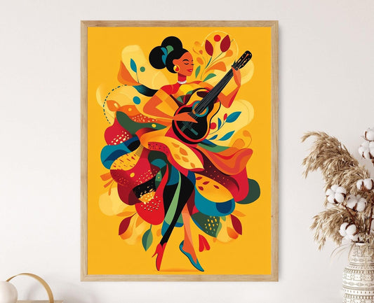 Affiche Rumba Catalana – Imprimé artistique de danse vivante et instruments traditionnels