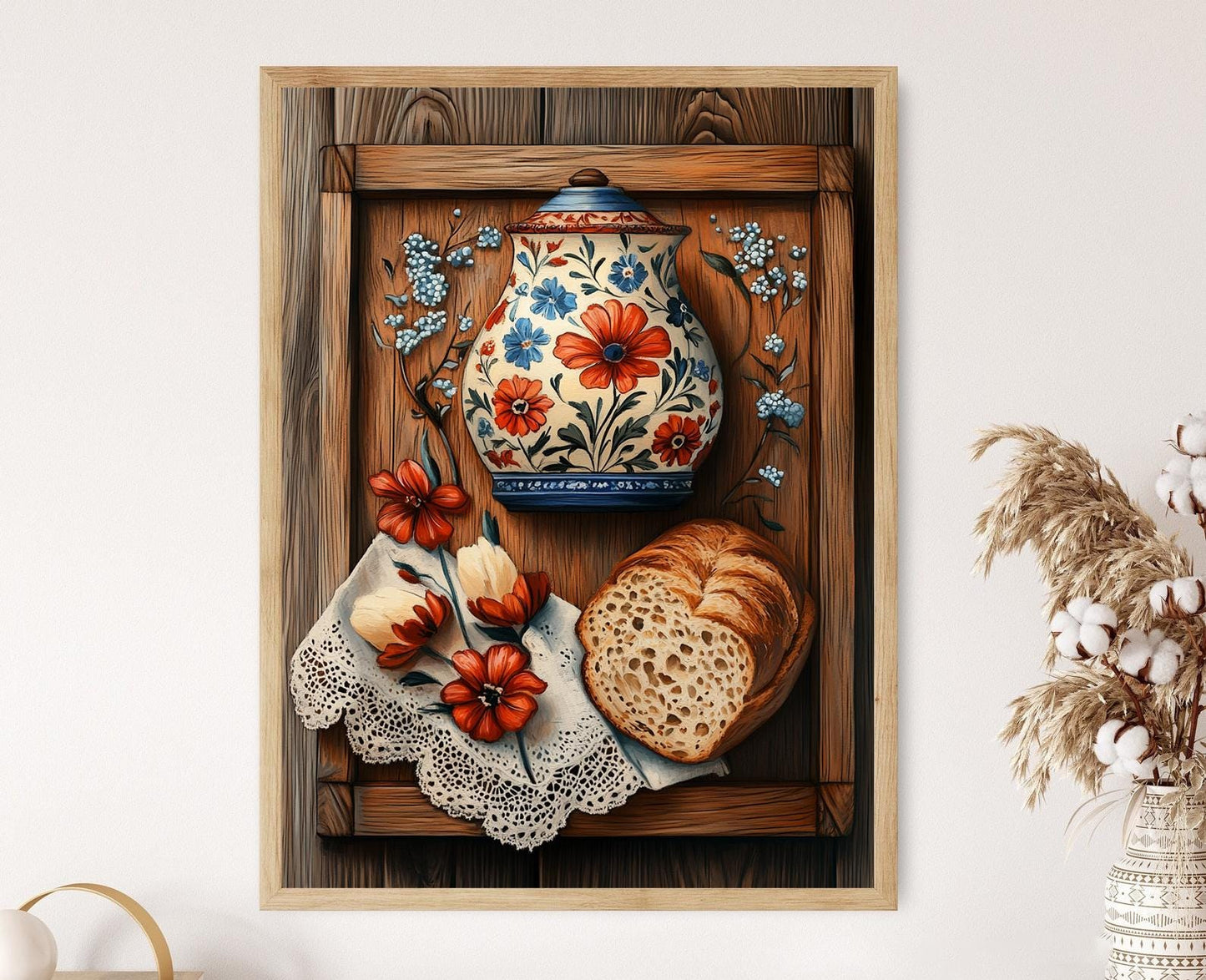 Affiche Beurre en Pierre Émaillée – Poster Art Floral pour Cuisine Rustique