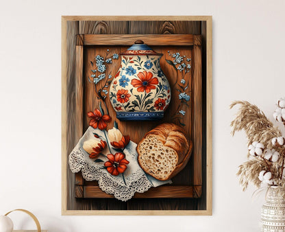 Affiche Beurre en Pierre Émaillée – Poster Art Floral pour Cuisine Rustique