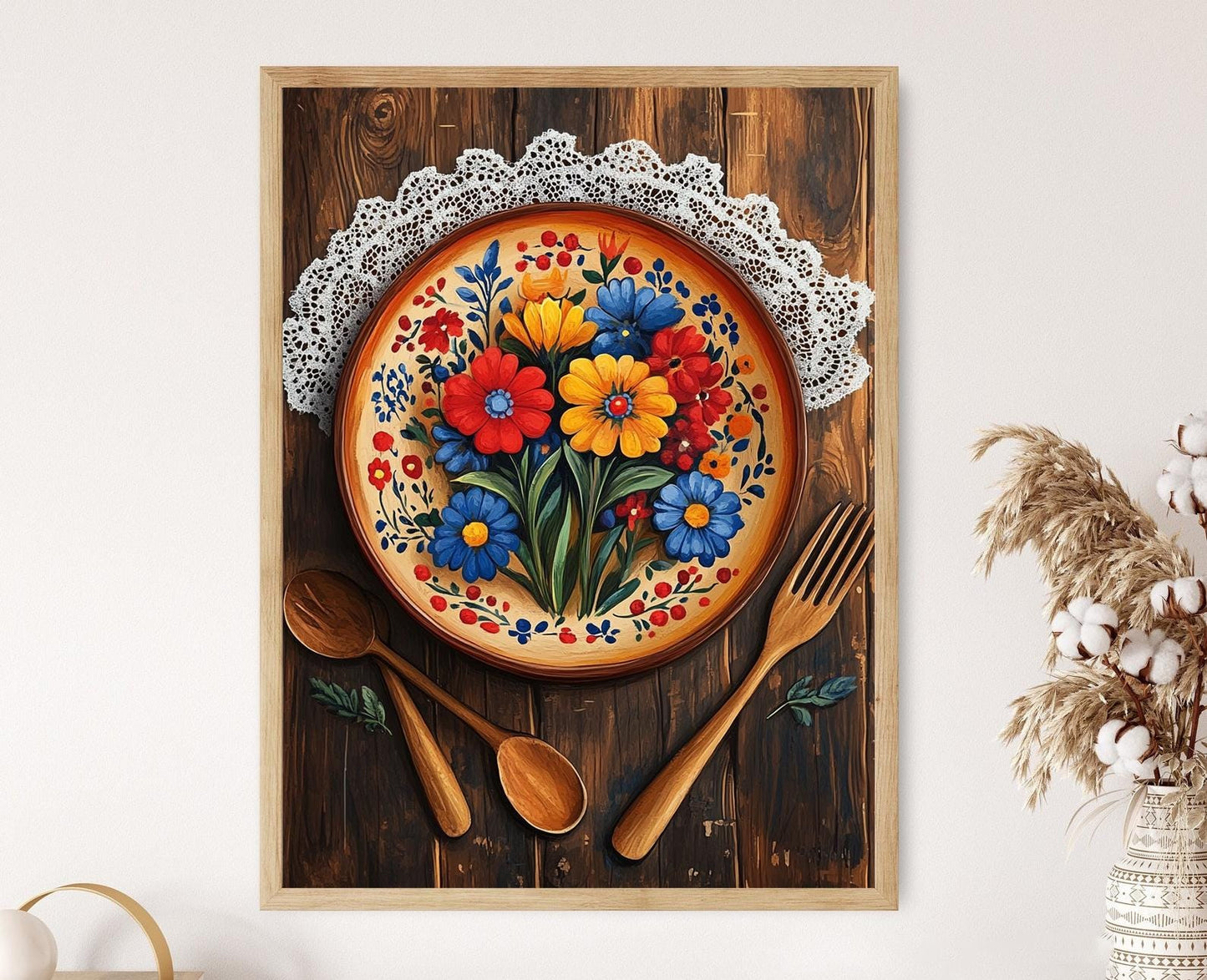 Affiche Bol en Céramique Polonaise – Poster Art Fleurs Traditionnelles