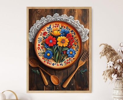 Affiche Bol en Céramique Polonaise – Poster Art Fleurs Traditionnelles