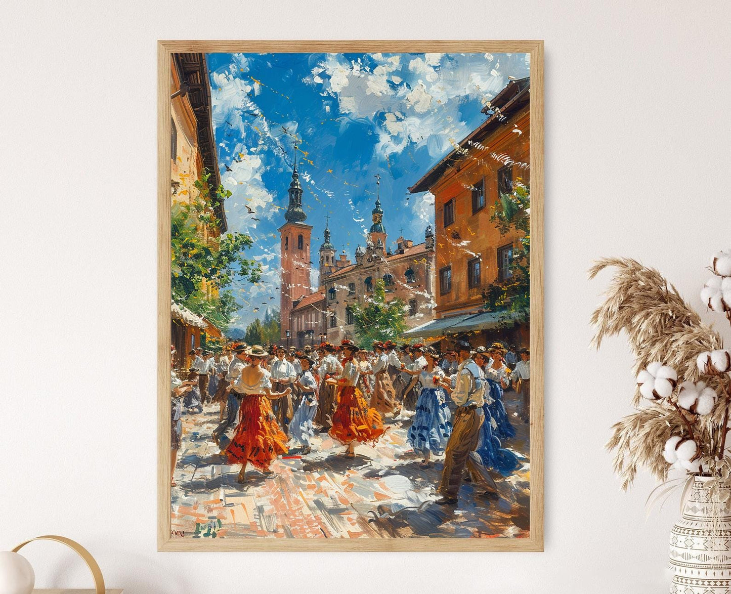 Affiche Krakow – Peinture de danse folklorique polonaise en costumes traditionnels