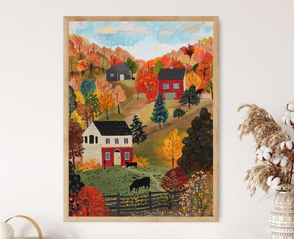 Affiche Vie de Ferme Charmante – Peinture Style Grandma Moses