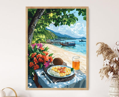 Affiche Petit-Déjeuner Thaï: Vue de Hua Hin, Décor Alimentaire Traditionnel