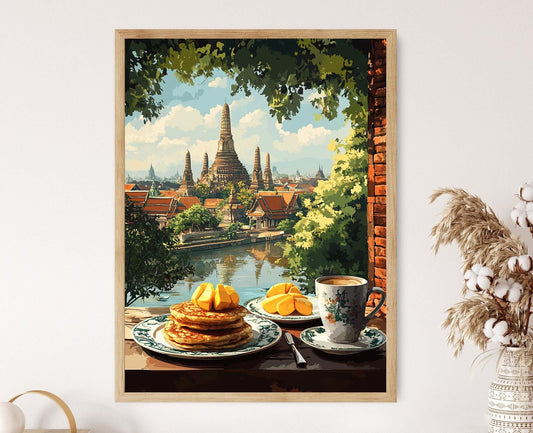 Affiche Ayutthaya – Impression de Petit-Déjeuner avec Vue sur Temple