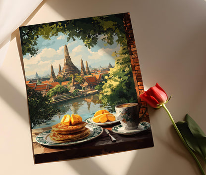 Affiche Ayutthaya – Impression de Petit-Déjeuner avec Vue sur Temple