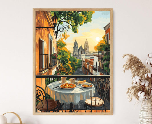 Affiche Terrasse de Mexico – Illustration de Chilaquiles au Petit Déjeuner