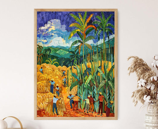 Affiche Agriculteurs de Canne à Sucre – Art Vintage pour Décor Murale