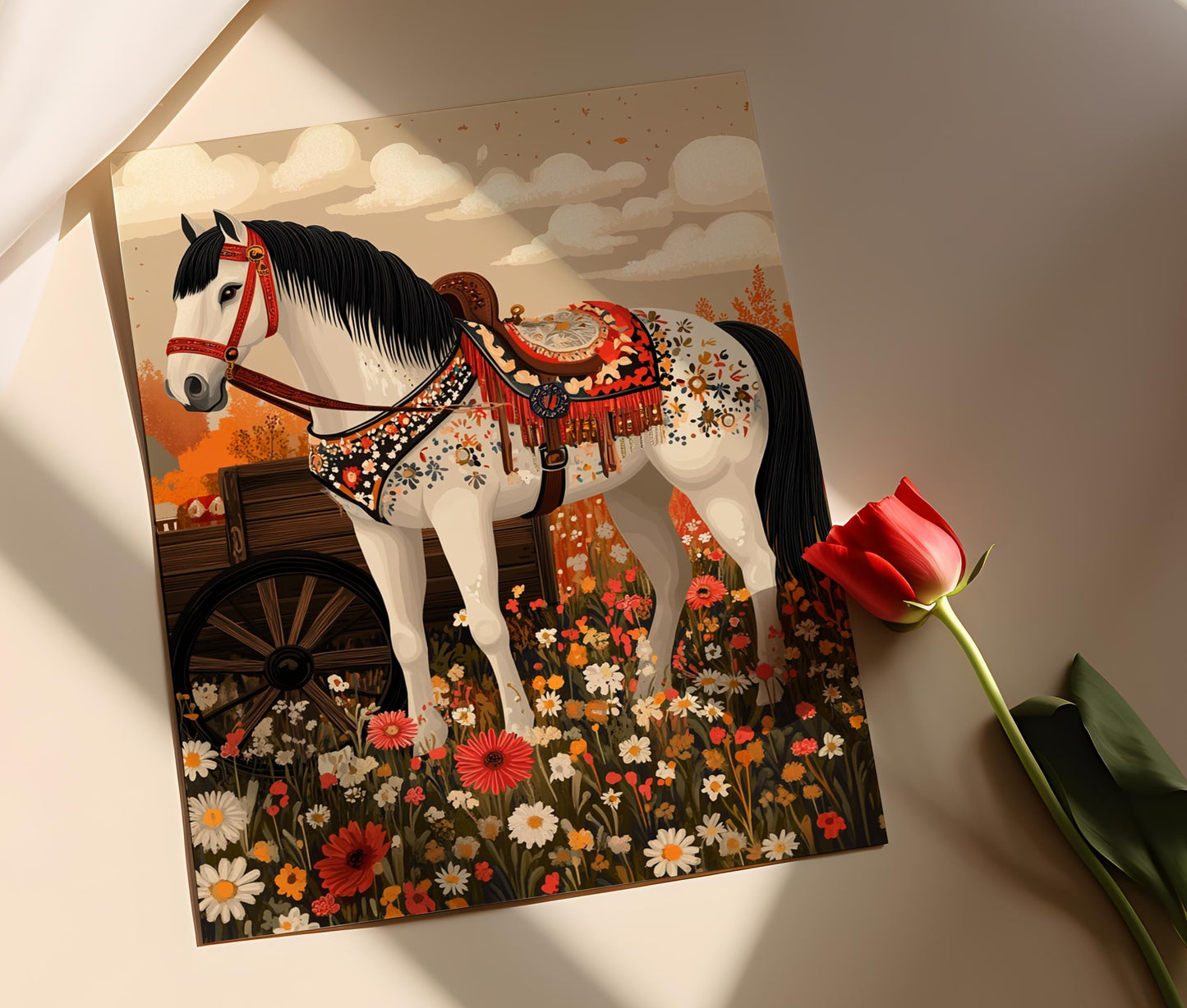 Affiche Cheval Gitan – Poster Art Boho Coloré pour Décor Mural
