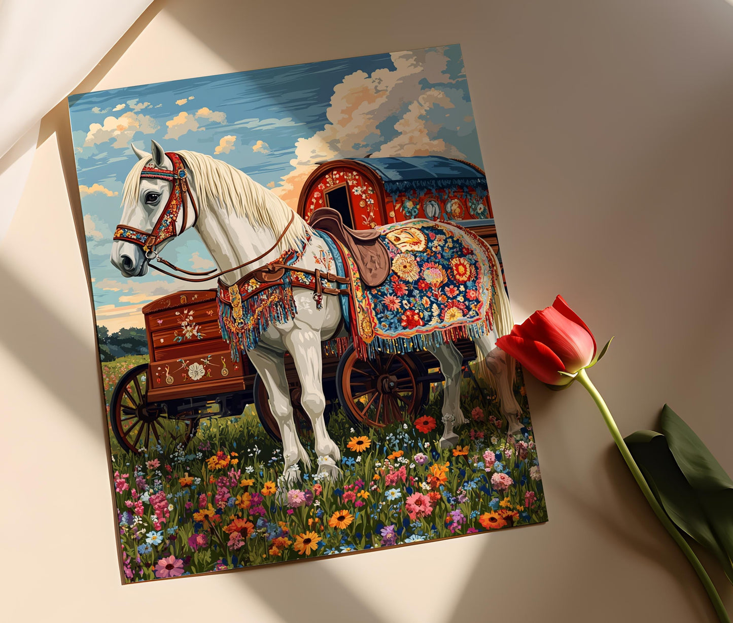 Affiche Cheval Gitane – Poster Décor Animal Bohème Coloré
