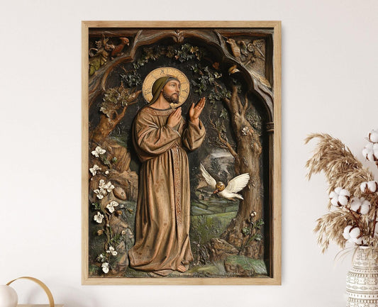 Affiche Saint François d'Assise – Poster Icône Religieuse Rustique