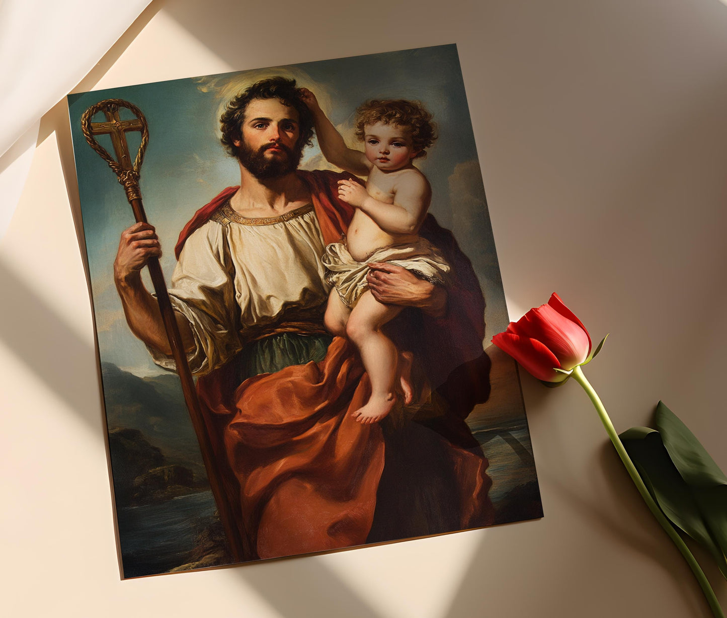 Affiche Saint Christophe – Illustration Religieuse Catholique Decoratif