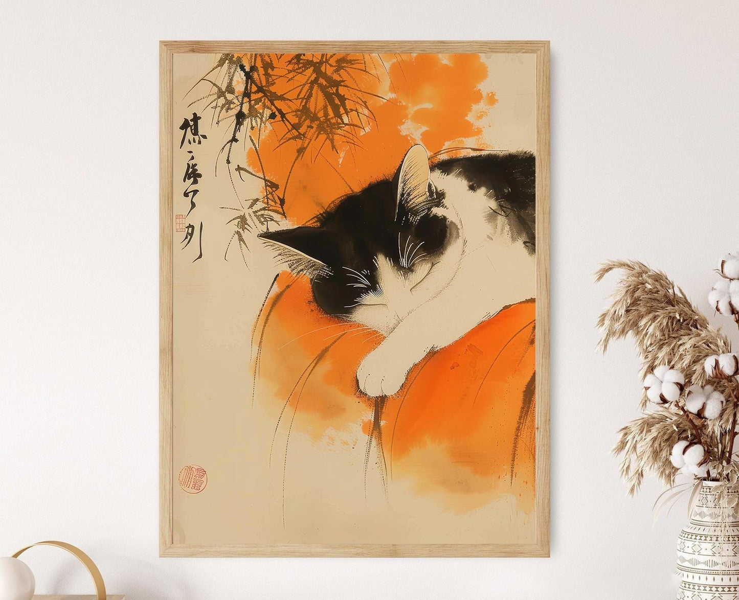 Affiche Chat Japonais – Poster Art Vintage Wabi Sabi pour Doux Rêves