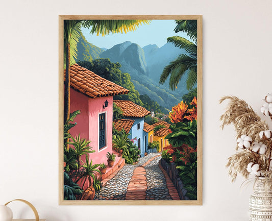 Affiche Maison de Village Salvadorienne – Art Rustique Tropical