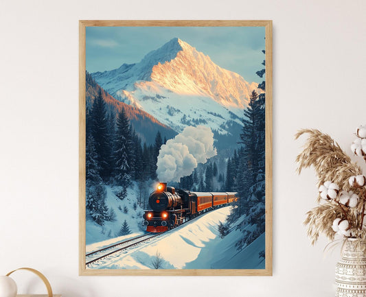 Affiche Train Vintage d'Hiver – Décor Nostalgique pour les Fêtes