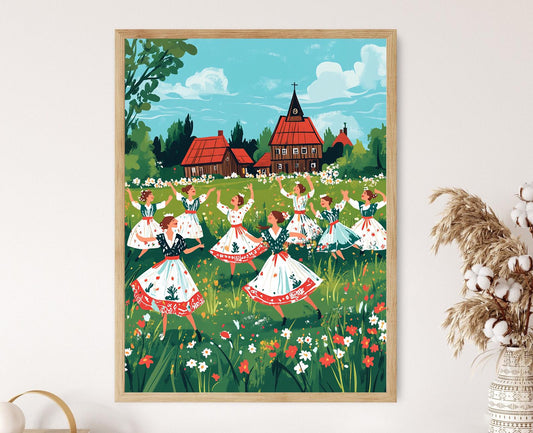 Affiche Danse Folk Lituanienne – Poster Illustration Oira, Malūnėlis