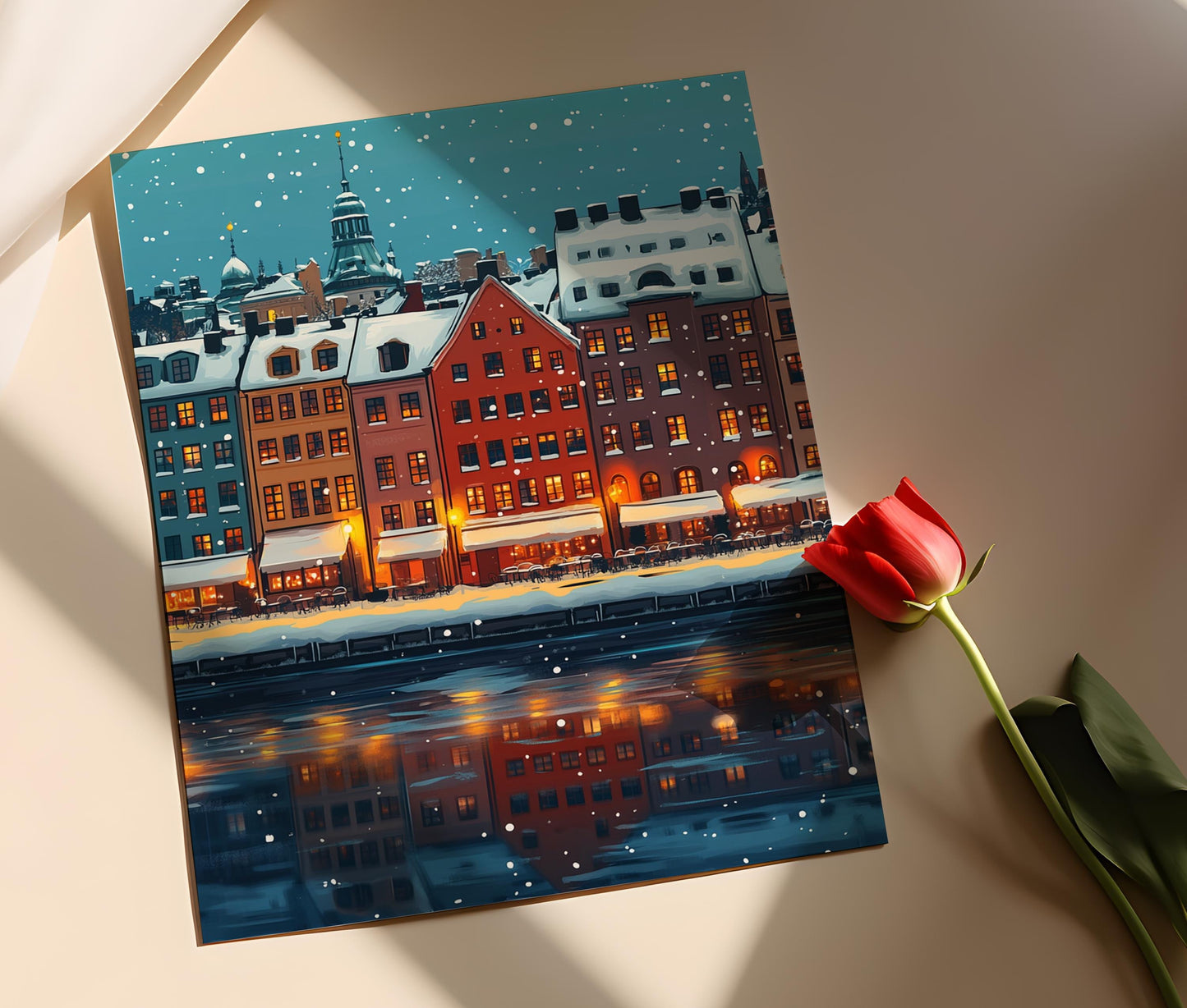 Affiche Stockholm Hiver – Poster Décor Neige Gamla Stan, Art Historique
