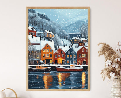 Affiche Oslo Hiver – Poster Art de la Ville Fjord enneigée