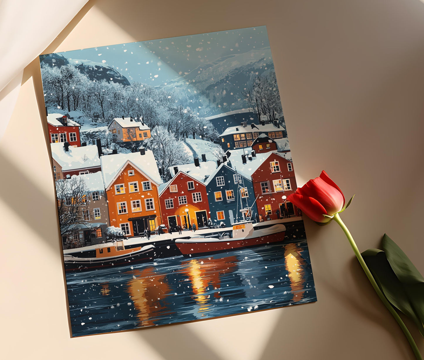 Affiche Oslo Hiver – Poster Art de la Ville Fjord enneigée