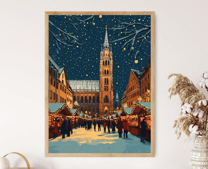 Affiche Munich Hiver – Poster Art Marienplatz, Décor Festif d'Allemagne