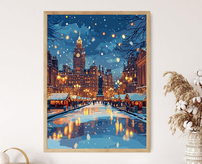 Affiche Hiver à Glasgow – Poster Art de George Square sous la neige