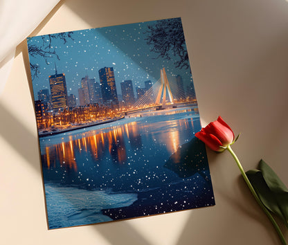 Affiche Rotterdam Hiver – Poster Paysage Neigeux et Erasmus Bridge