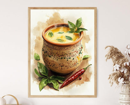 Affiche Lassi Indienne – Poster en Art Madhubani avec Tasse en Argile