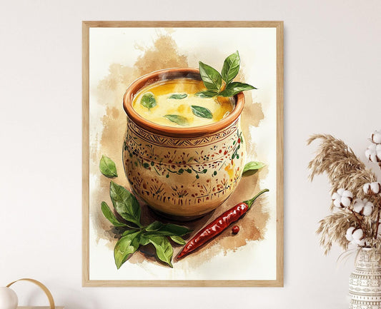 Affiche Lassi Indienne – Poster en Art Madhubani avec Tasse en Argile
