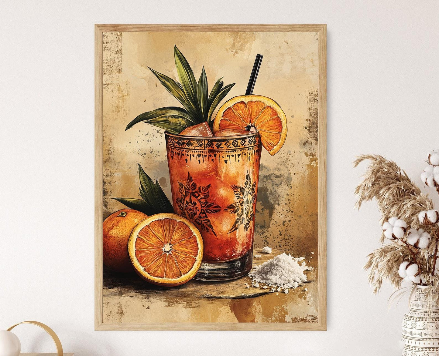 Affiche Mezcal Mexicain – Impression Art déco Zapotèque avec Oranges