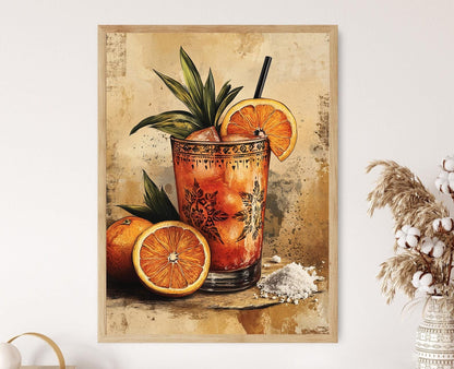 Affiche Mezcal Mexicain – Impression Art déco Zapotèque avec Oranges