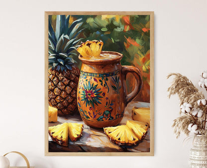 Affiche Tepache Mexicain – Imprimé d'une Cruche en Argile avec Ananas