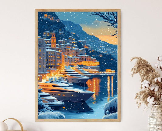 Affiche Monaco Hiver – Poster Art de Monte Carlo en Neige