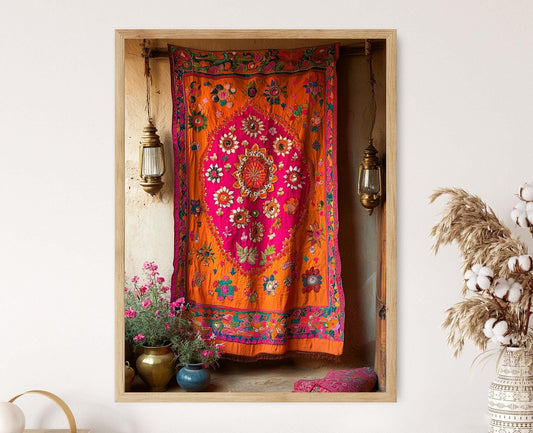 Affiche Tapisserie du Rajasthan – Poster Art Populaire avec Miroirs Indiens