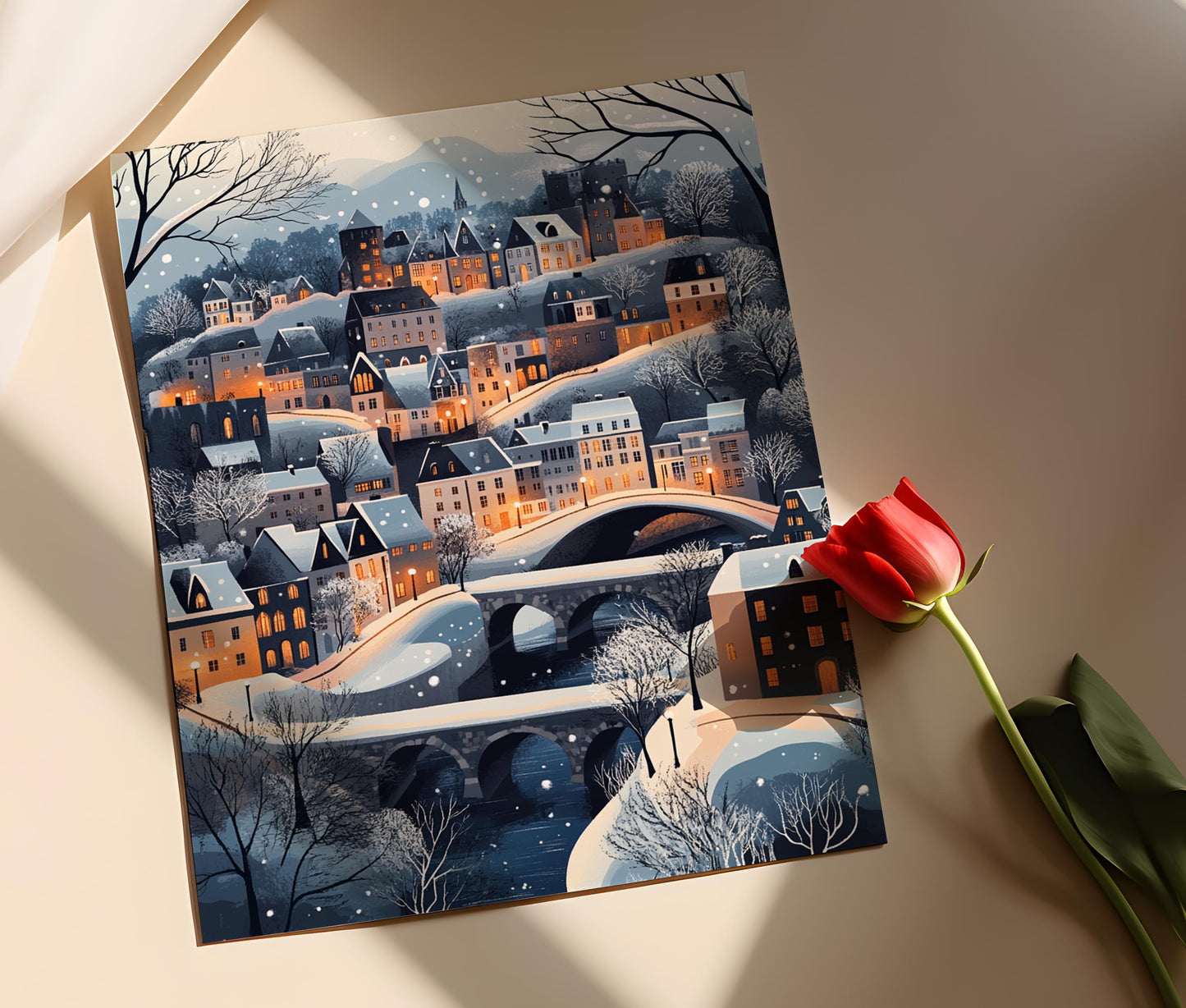 Affiche Hiver à Luxembourg – Poster Vue Urbaine Européenne Enneigée