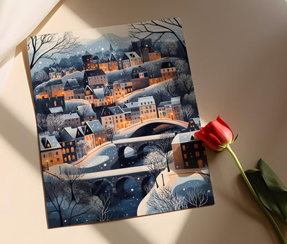 Affiche Hiver à Luxembourg – Poster Vue Urbaine Européenne Enneigée