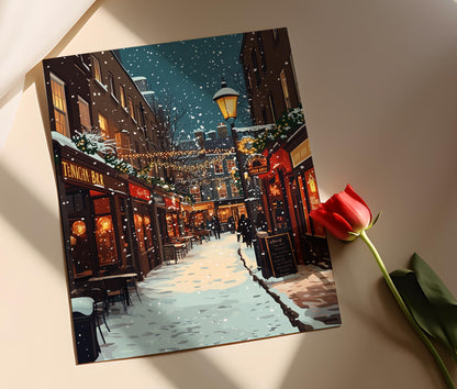 Affiche Dublin Hivernal – Poster Art de Temple Bar sous la Neige