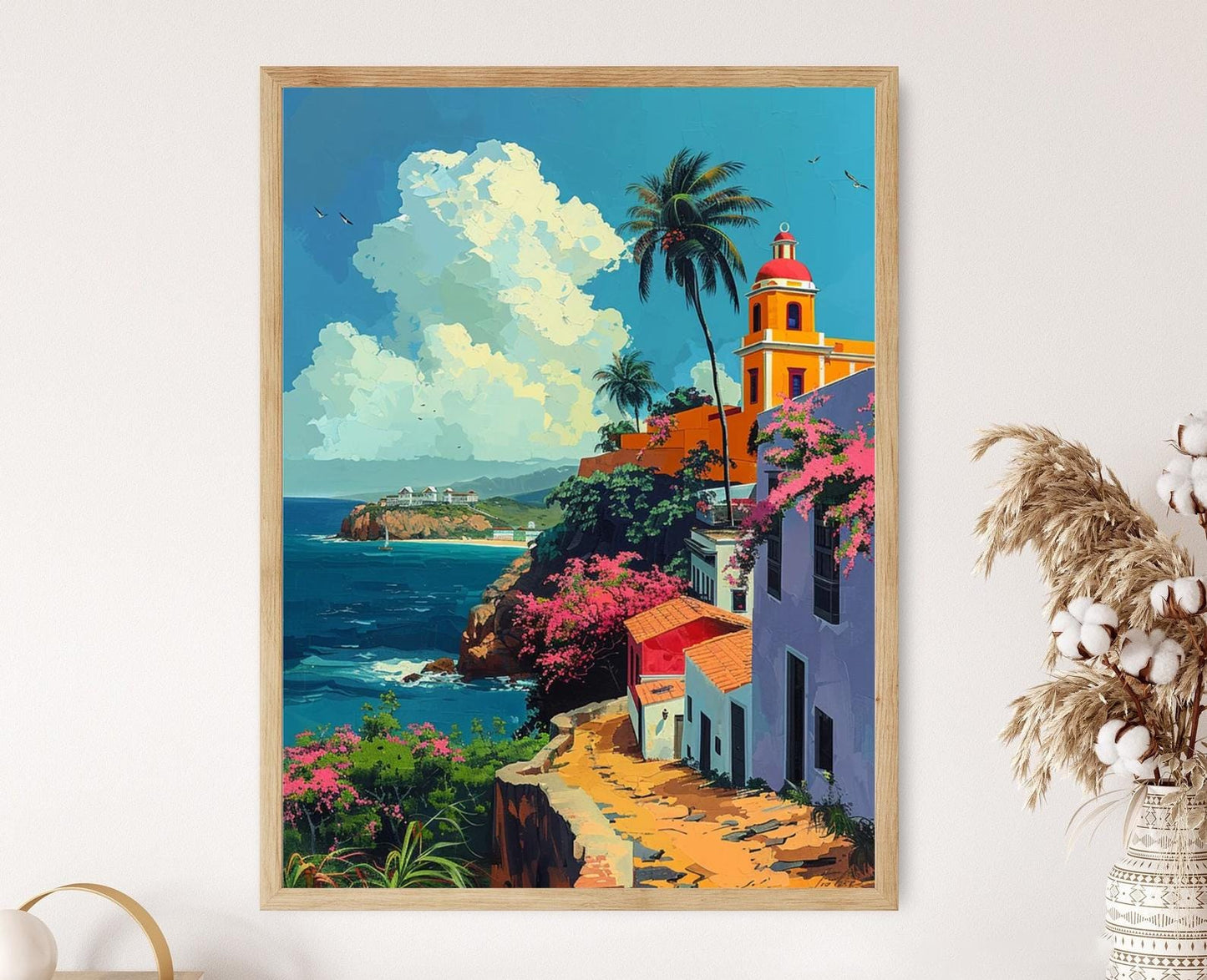 Affiche Vieille San Juan – Poster Scène de Rue Caraïbienne Vibrante