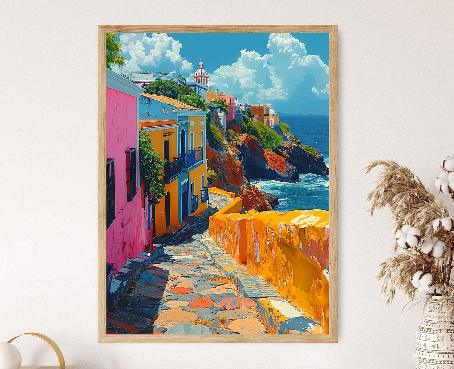 Affiche Vieille San Juan – Illustration Colorée de Porto Rico, Art Mural