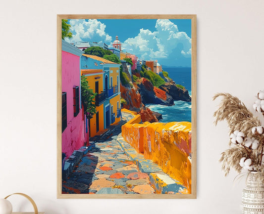 Affiche Vieille San Juan – Illustration Colorée de Porto Rico, Art Mural