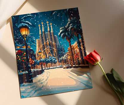 Affiche Barcelone Hiver – Poster Sagrada Família sous la neige