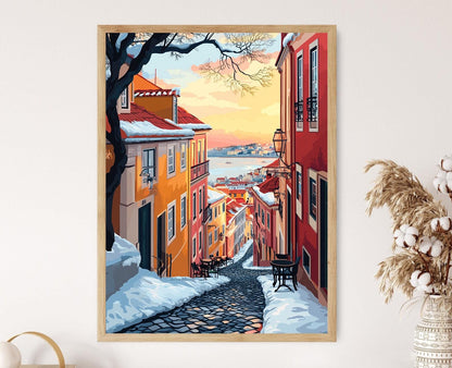 Affiche Lisbonne Hivernale – Poster Décor Coloré de la Ville d'Alfama