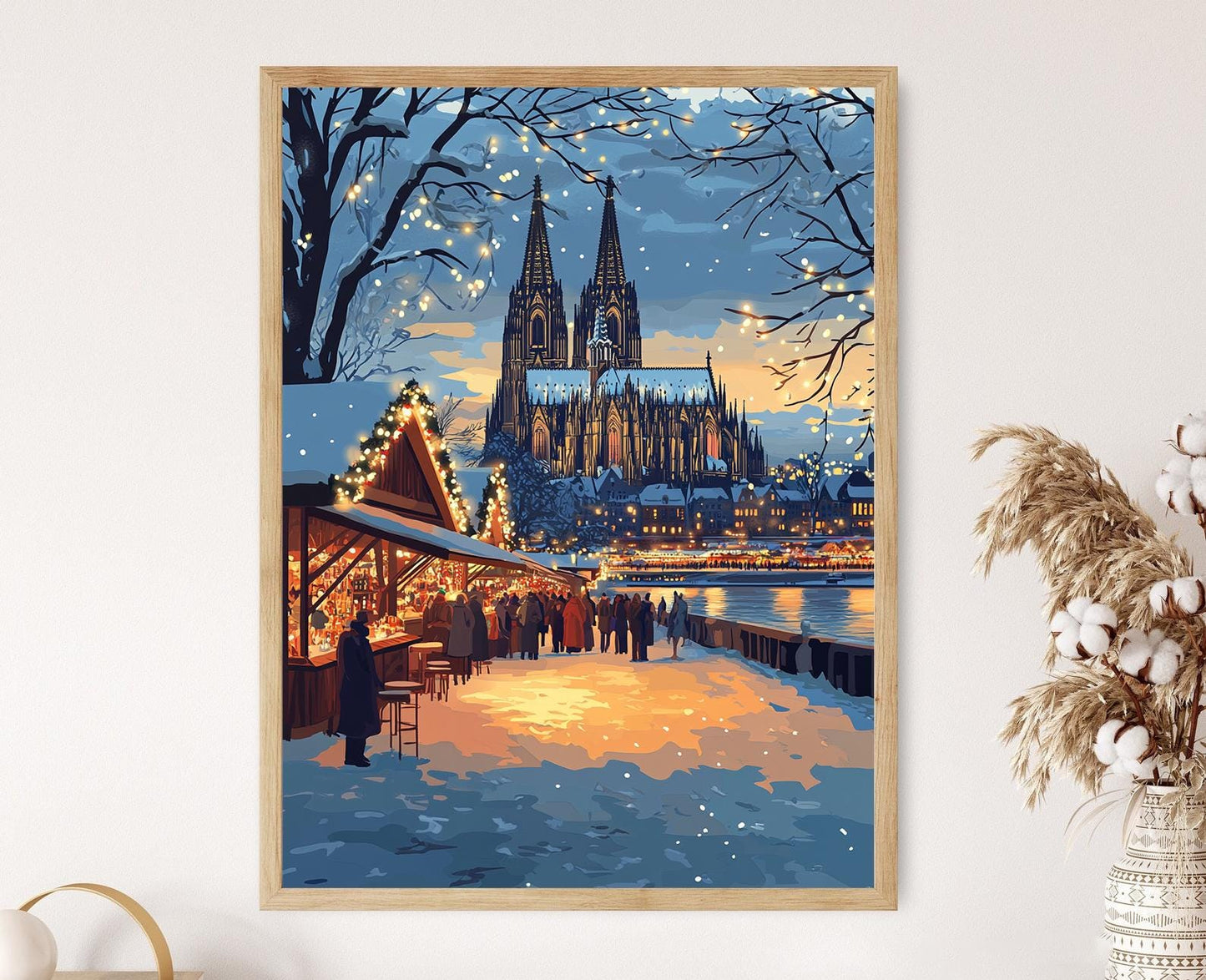 Affiche Hiver à Cologne – Poster Art déco de la cathédrale enneigée