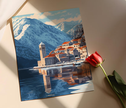 Affiche Kotor Bay – Poster Art d'Hiver de Monténégro en Neige