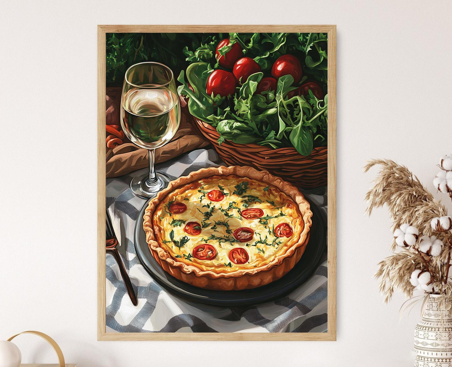 Affiche Quiche Lorraine – Poster Art de Quiche, Salade et Vin Blanc