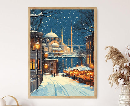Affiche Istanbul Hivernal – Poster Art de la Skyline enneigée